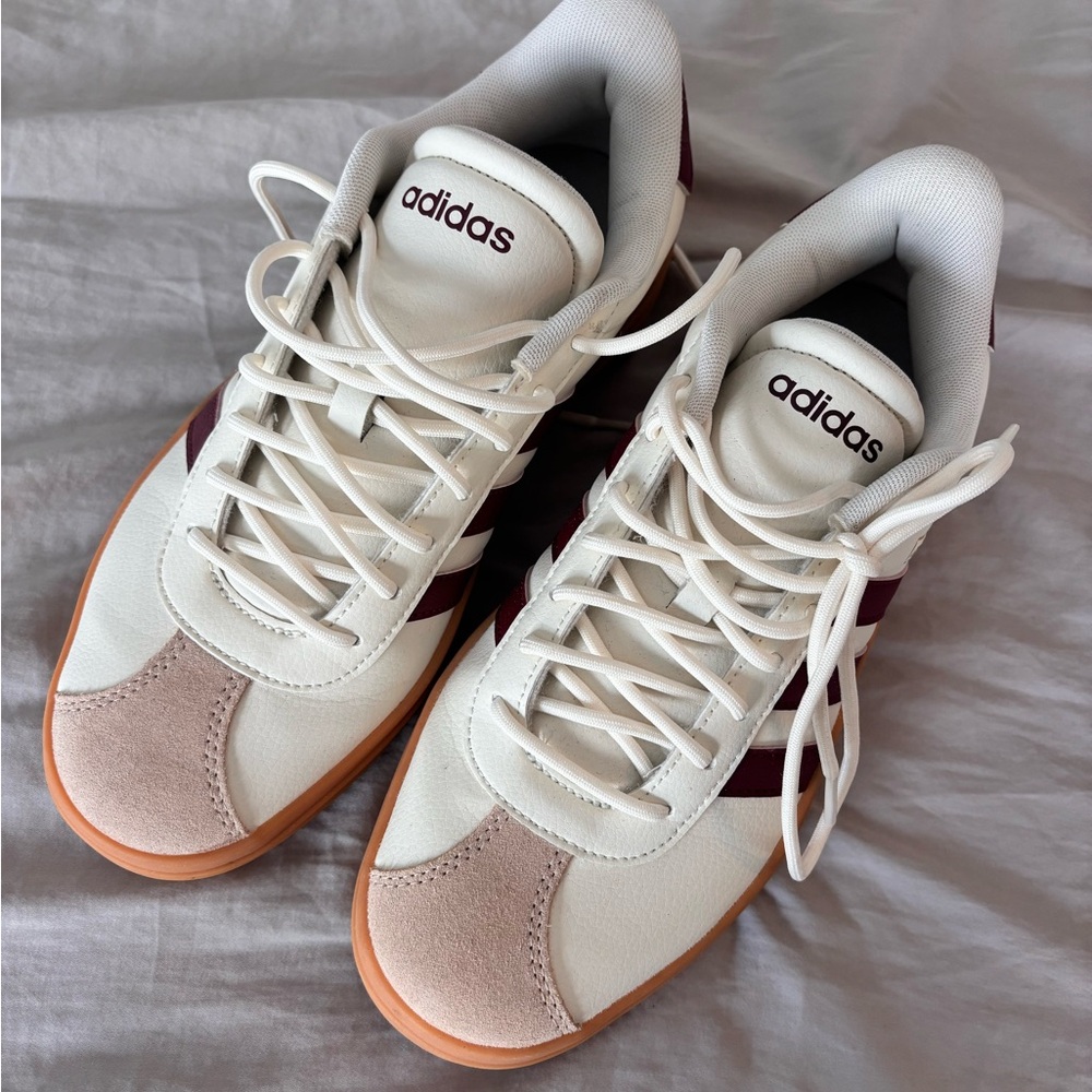 Adidas Women's White and Burgundy Sneakers